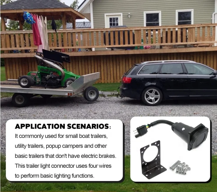 OEM 4Way Flat Plug to 7 Way Round Blade Socket Trailer Light Adapter Kit with Mounting Bracket