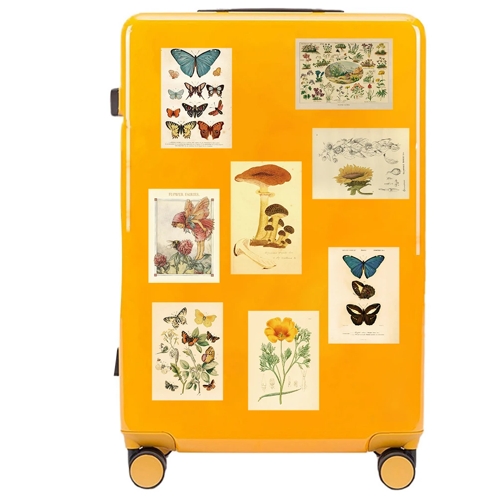 10/50PCS Butterfly Insect Flower Mushroom Stickers Botanical Educational Decals Sticker For Notebook Scooter Trolley Case