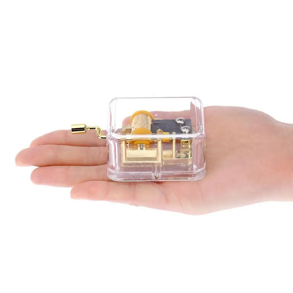 Portable Hand Operated Music Box Gold Acrylic Zinc Alloy Collectible for Office or Bedroom