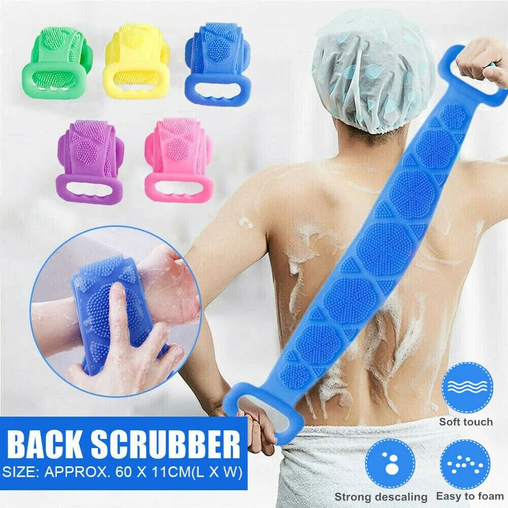 Body Bath Back Long Scrubber Wash Silicone Brush Gentle Beauty Skin Personal Care Rubber Belt Berus Mandi Exfoliating Bathroom