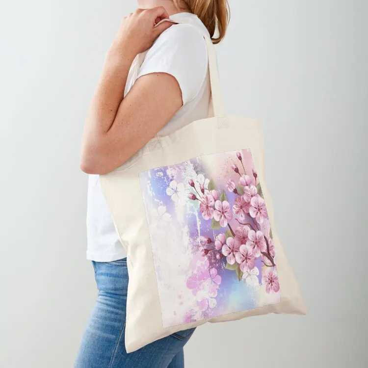 

Pink Sakura on Painting Background Tote Bag Canvas shoulder bag tote bags cloth bags reusable shopping bags tote aesthetic