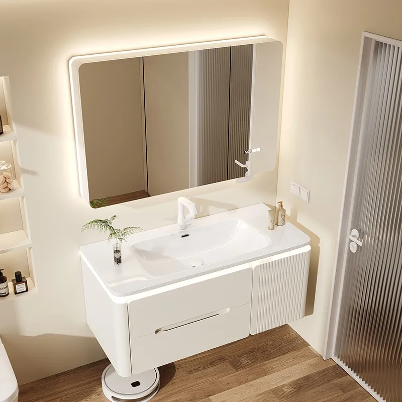 

Floating Modern Bathroom Cabinet Vanity Wash White Sink Bathroom Cabinet Mirror Girl Minimalist Meuble Salle De Bain Furniture