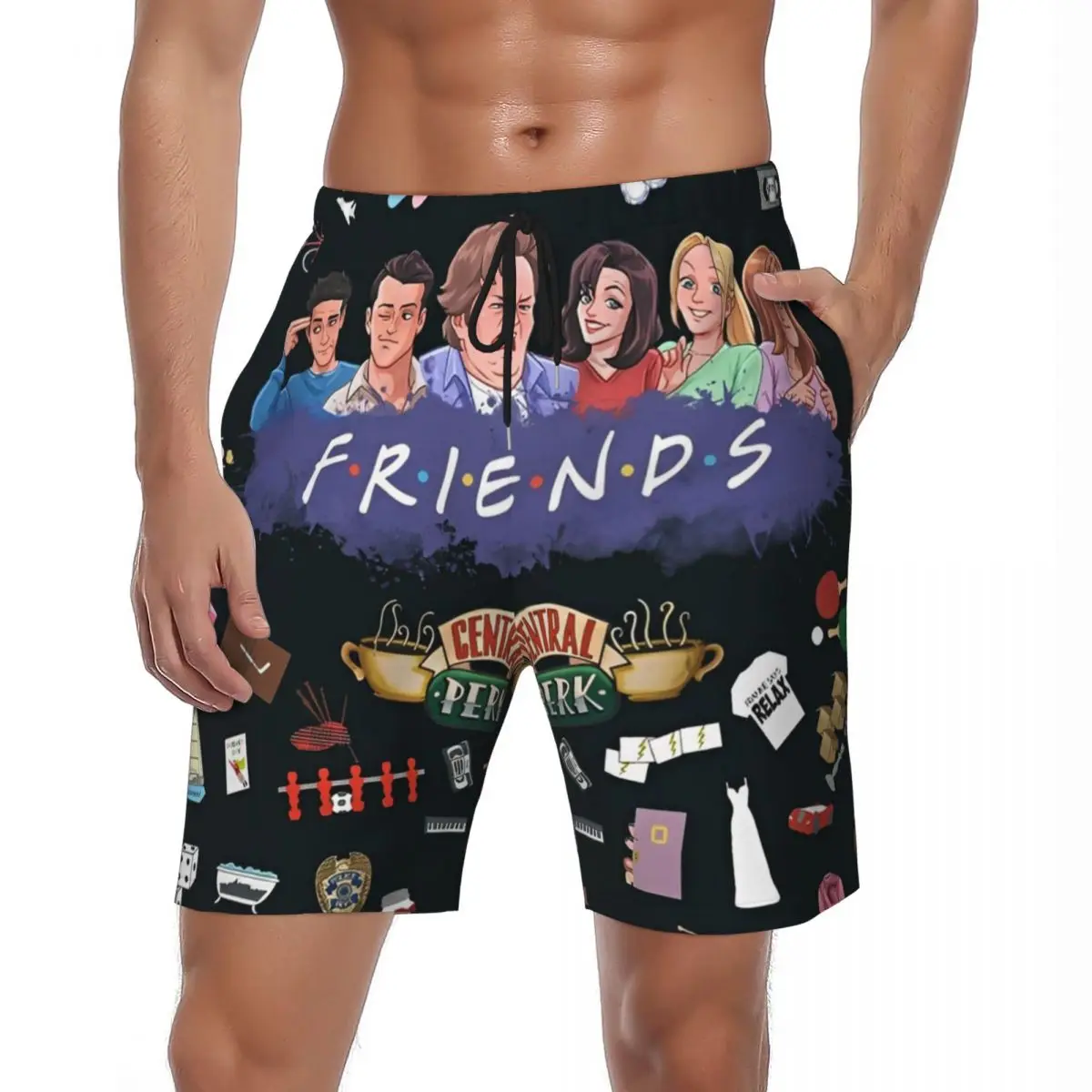 

Мужские шорты для спортзала, постер для ТВ-шоу «Друзья», повседневные плавки, программирование, быстросохнущая спортивная одежда с героями мультфильмов, пляжные шорты большого размера