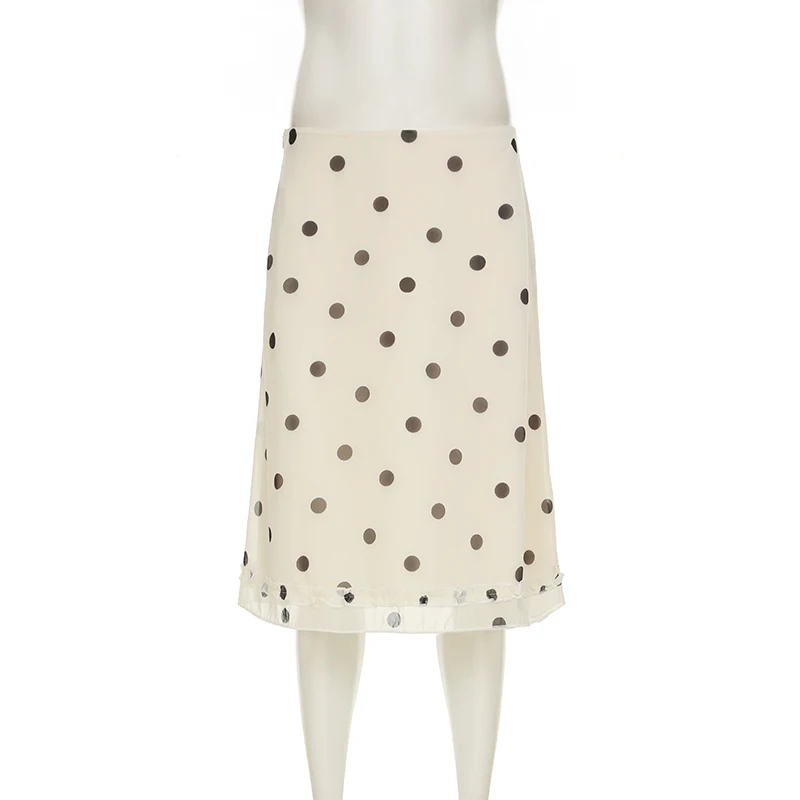 กระโปรงทรงตรงลายจุดแฟชั่น SUCHCUTE ความยาวปานกลางสำหรับผู้หญิง ดีไซน์ขอบจับจีบหรูหรา สไตล์ลำลองสำหรับฤดูร้อน เหมาะสำหรับใส่ไปทำงานหรือในชีวิตประจำวัน