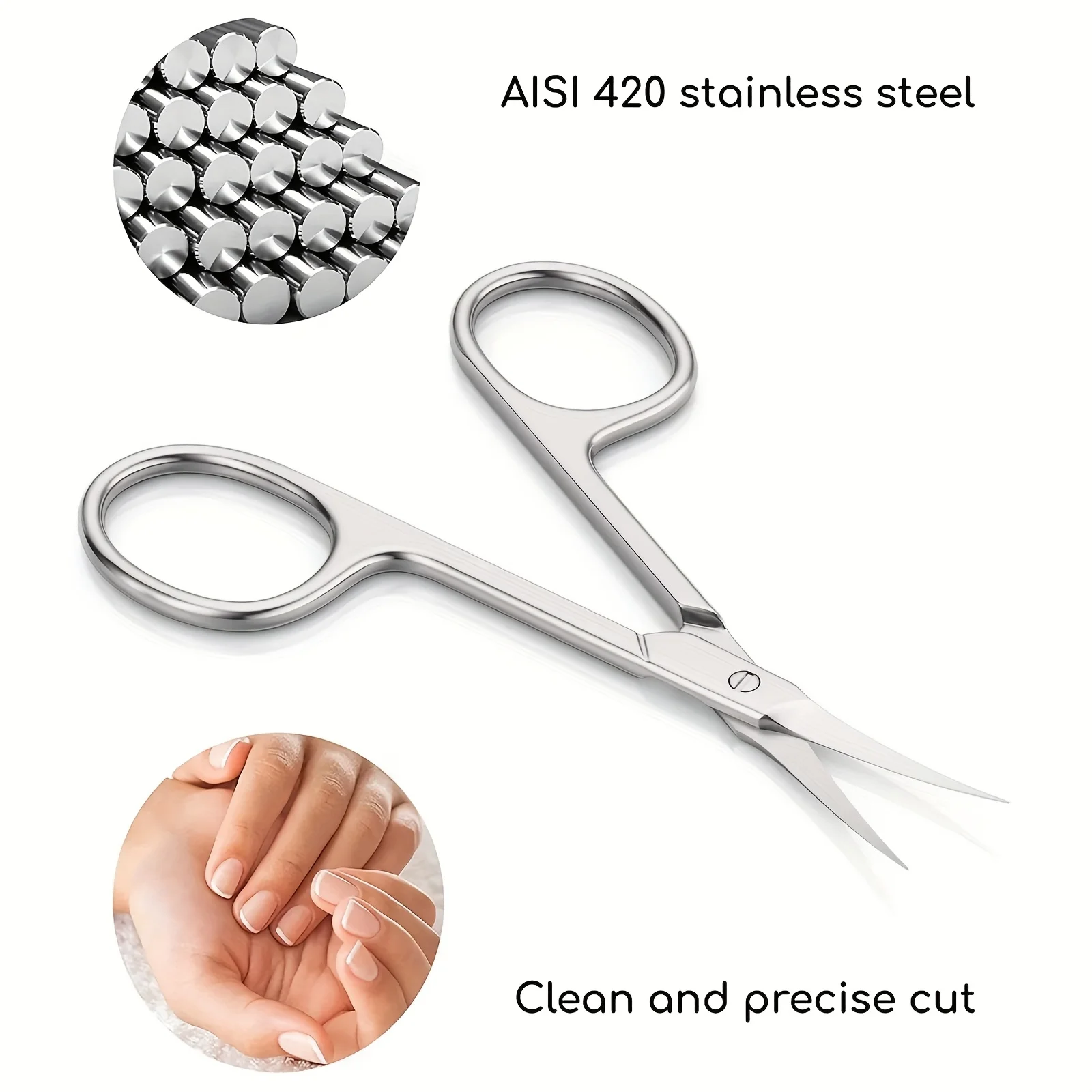 Stainless Steel Cuticle Scissors Hypoallergenic Nail & Beauty Grooming Tool for Eyebrows, Eyelashes, Beauty Scissors Durable