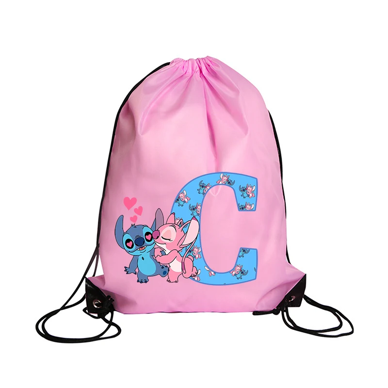 Stitch Disney Drawstring Bag Sports Waterproof Backpack Bundle Pocket Terylene Basketball Bags Cartoon Anime Birthday Cute Gifts