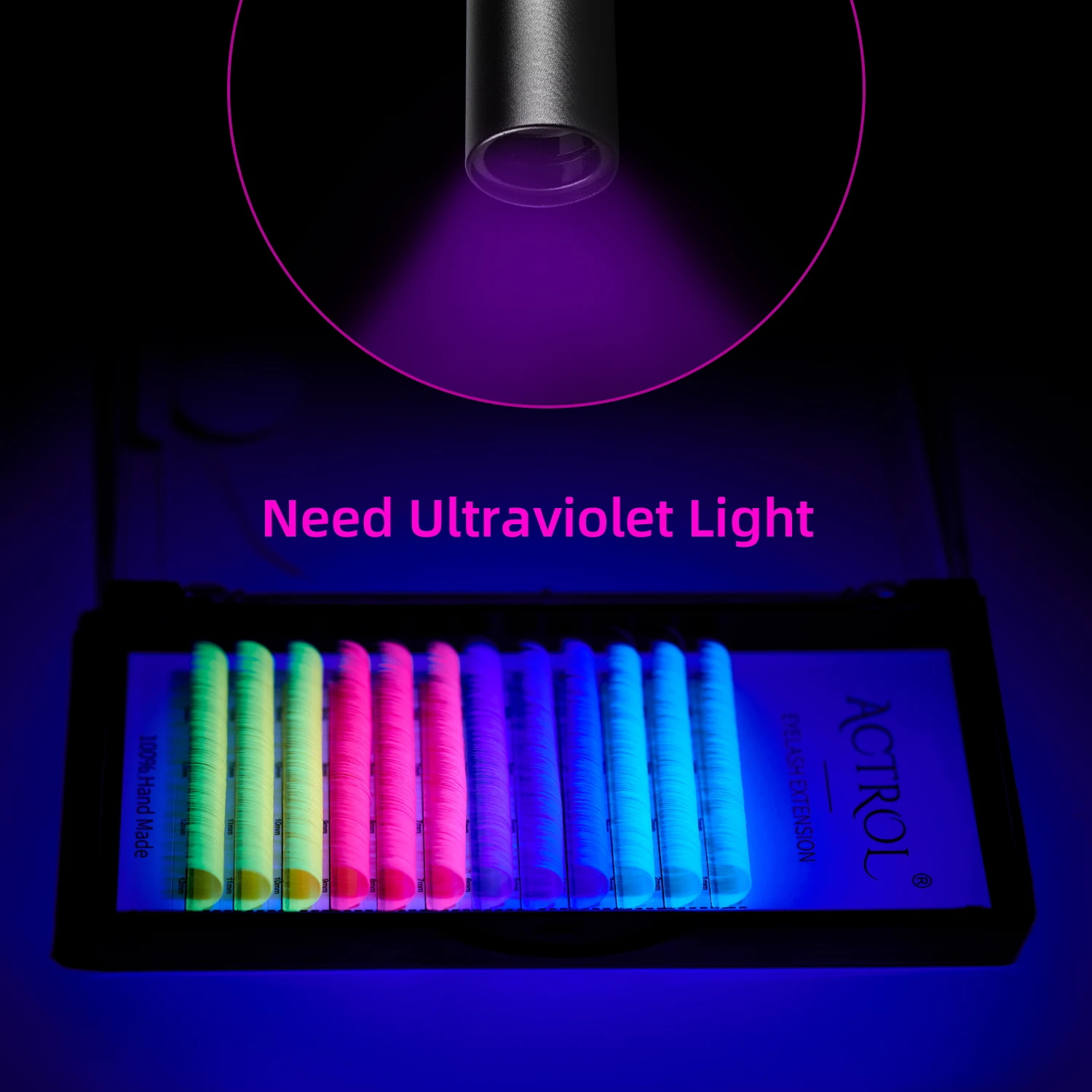 ACTROL UV Neon Eyelash Extension Glow In The Dark Lashes Fluorescent Bright Colorful Bulk Classic For Individual Lash Extensions