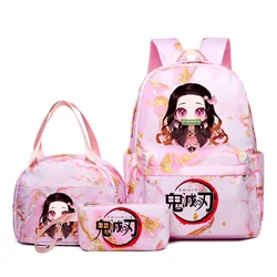 Demon Slayer Nezuko kamado Backpack 3PCS Gradient Capacity Laptop Teens School Bags With Lunch Bags Travel Casual Mochilas