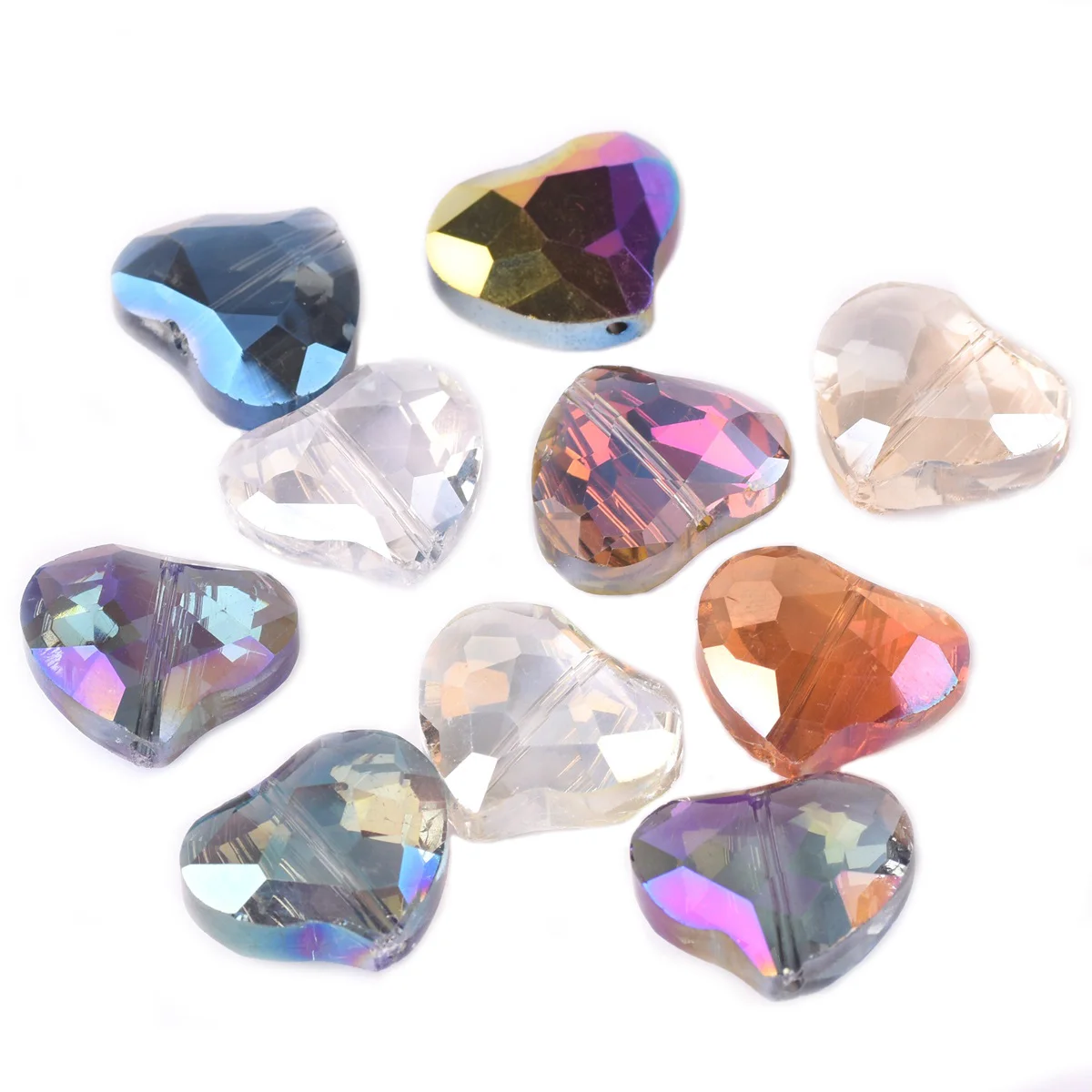 

10pcs 19x16mm Heart Shape Faceted Crystal Glass Prism Loose Beads for Jewelry Making DIY Crafts