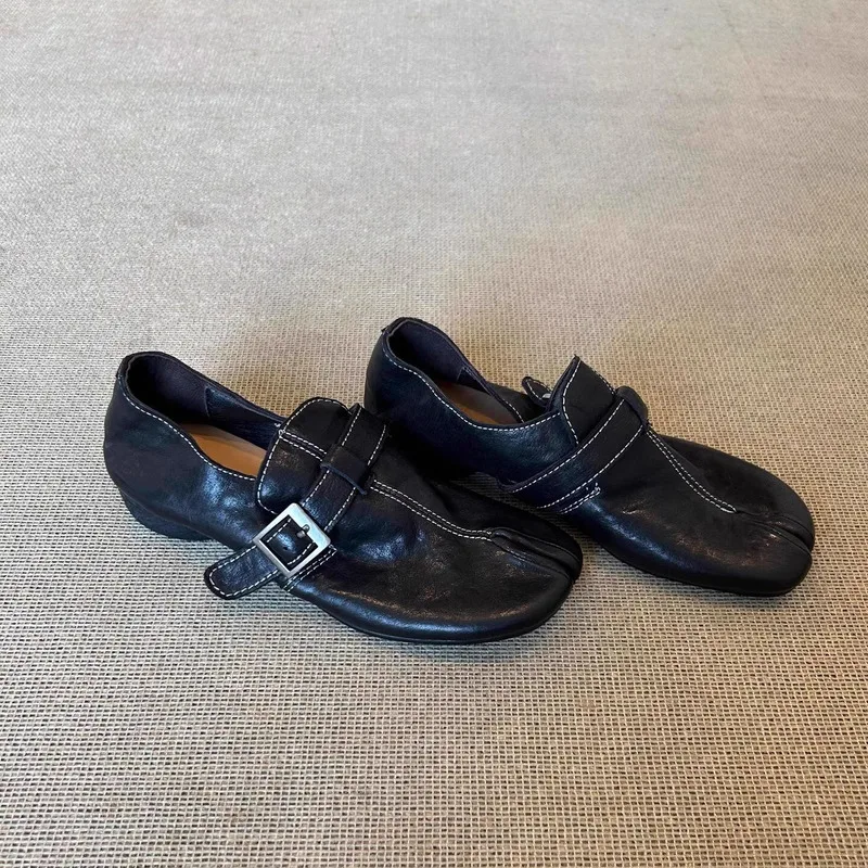 

Sheepskin Anti-slip Flat Toe Split-toe Single Shoes Trendy Unisex Zippered Deep-heel Slip-on Leather Boots For Women