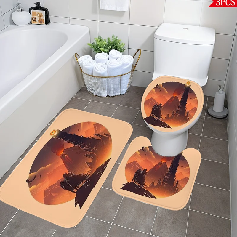 

Volcano Sunset 3pc Bath Set – Flannel Soft & Non-Slip, Toilet Cover + U Mat + Floor Rug, Fantasy Art Decor for Holidays