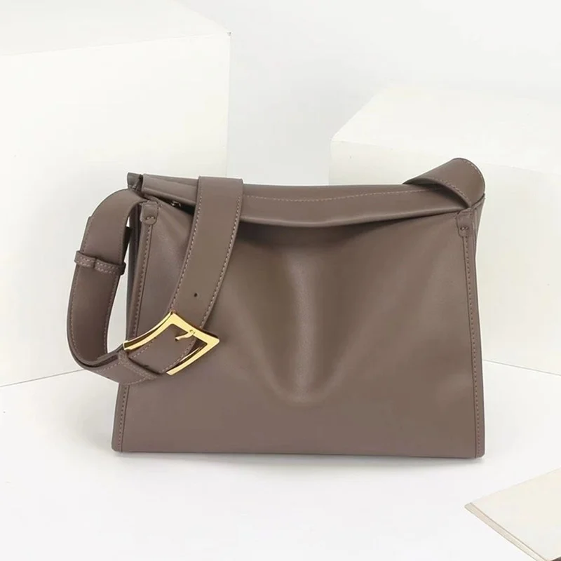 

Luxury 100% Soft Genuine Leather Simple Vintage Bucket Bag Female Large Women Shoulder Bags Casual Pillow Crossbody