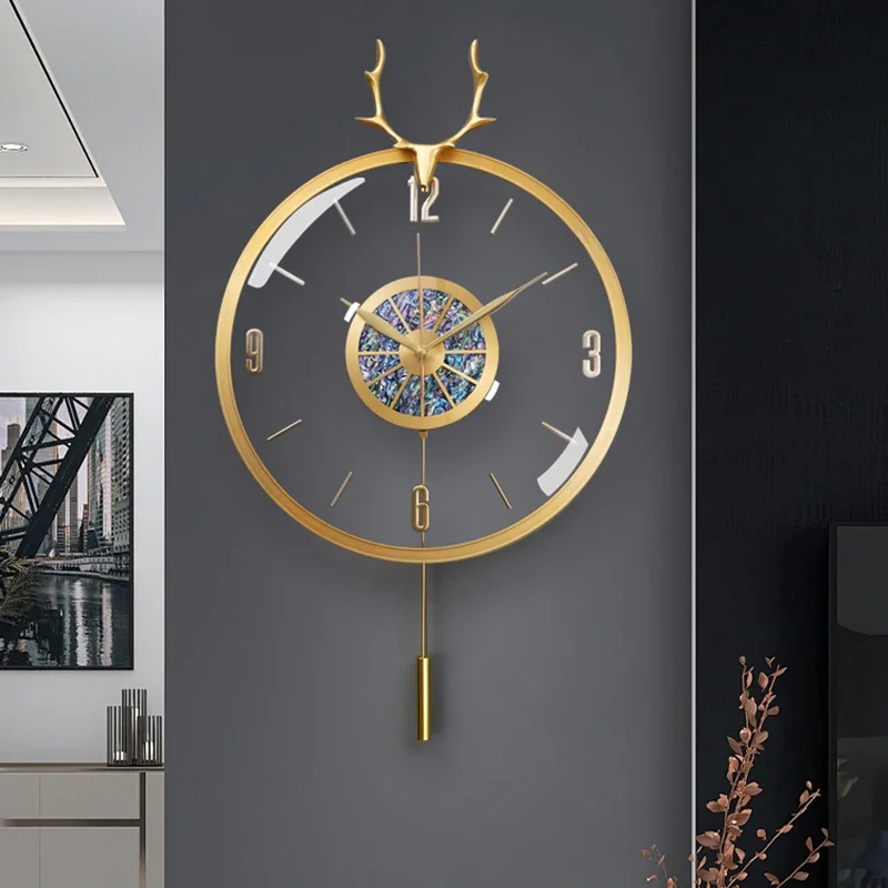 Nordic Modern Luxury Wall Clock Metal Copper Deer Head Creative Large Clocks Wall Home Decor Silent Watch Living Room Gift Ideas