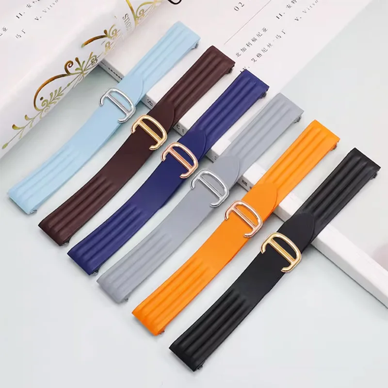 19mm Quick Release Fluororubber Watch Band For Cartier Roadster sports car strap W6206017 W6206018 Mens Soft FKM Rubber Bracelet