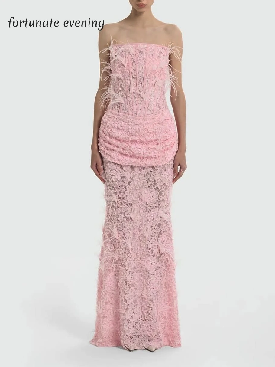 

Fortunate Evening Elegant Vintage Sweet Pink Mermaid Feathers Stylish Customized Formal Occasion Prom Dress Evening Party Gowns
