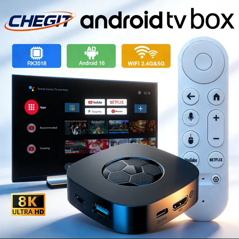 

T1 Ultra Android 16 Smart TV Box 8GB+128GB RK3518 Google Assistant 8K Video Bluetooth5.4 Media Player for Netflix YouTube