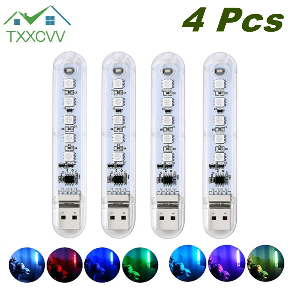 4 pçs nova luz ambiente do carro rgb dc5v ultra brilhante luz noturna luz ambiente 5 leds luzes para banco de potência computador portátil notebook