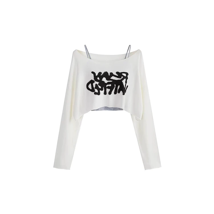 Ladies Loose Fit ort Sve Long T-irt Thin Summer Sunade Design Sense Lazy fiti White Top Korean Sle Commute Wind