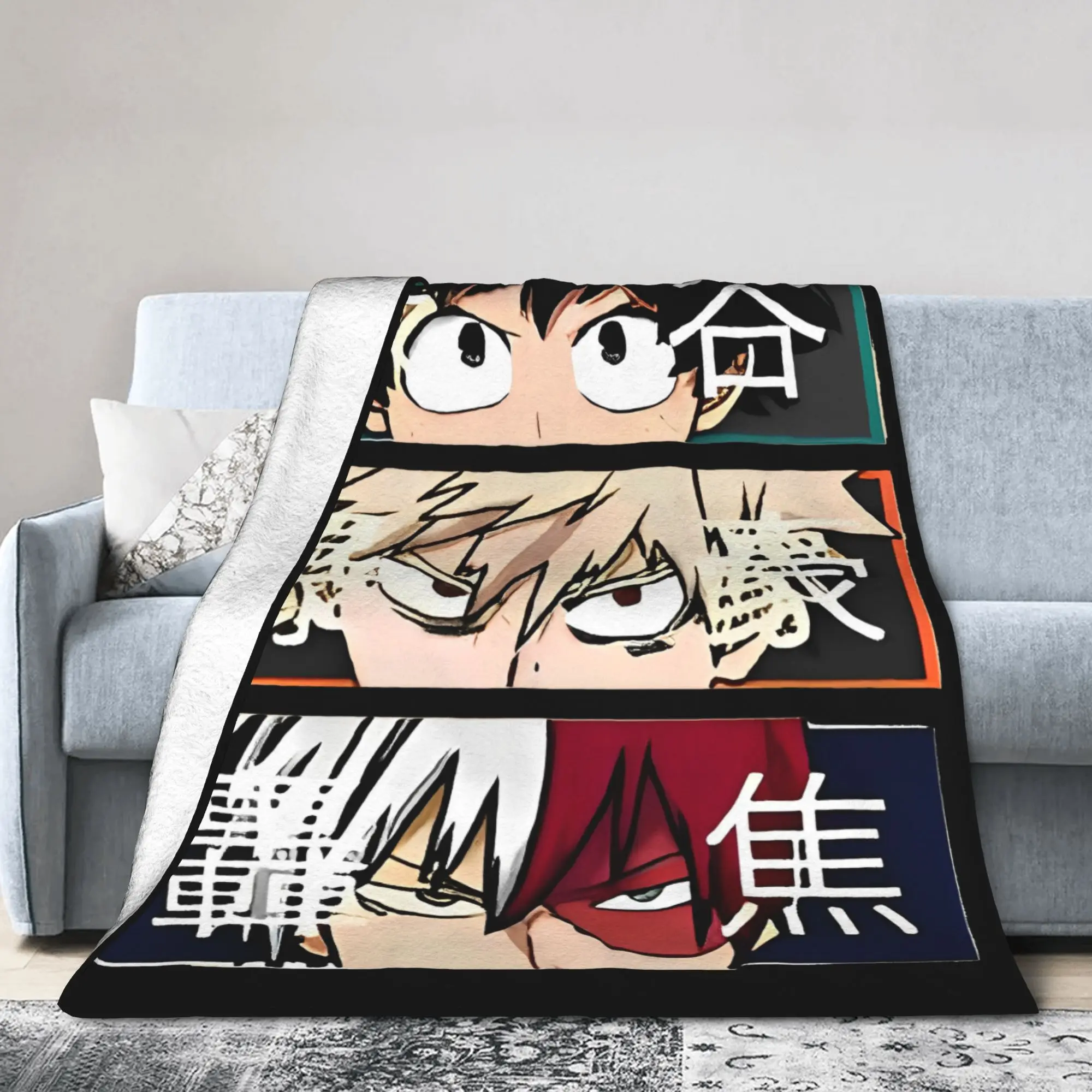 Cartoon MHA Anime Blankets Anime Deku Bakugou Katsuki Todoroki Shoto Fleece Awesome Warm Throw Blanket for Home Decoration,