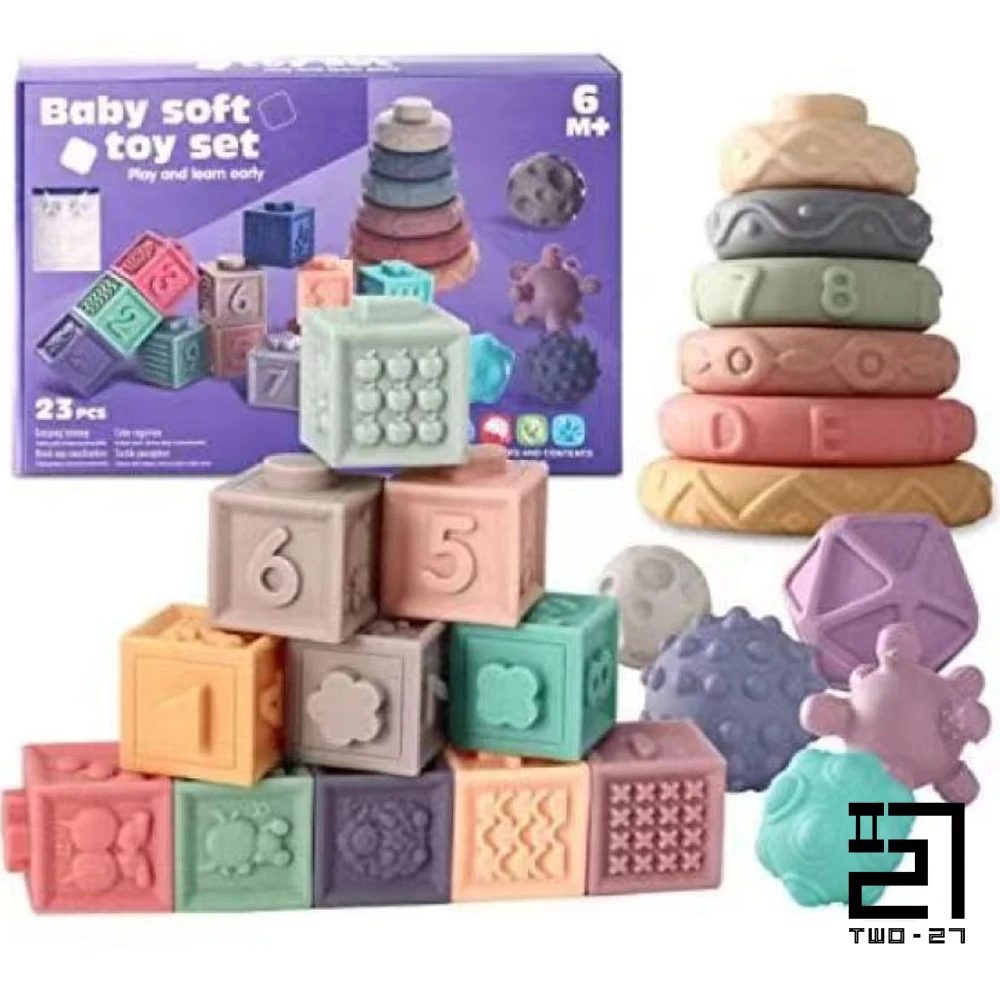 23PCS Baby Stackable Color Cube Building Silicone Number ABC Block Didactic Sensory for Age Old 2 Touch Playing Buildable Bricks