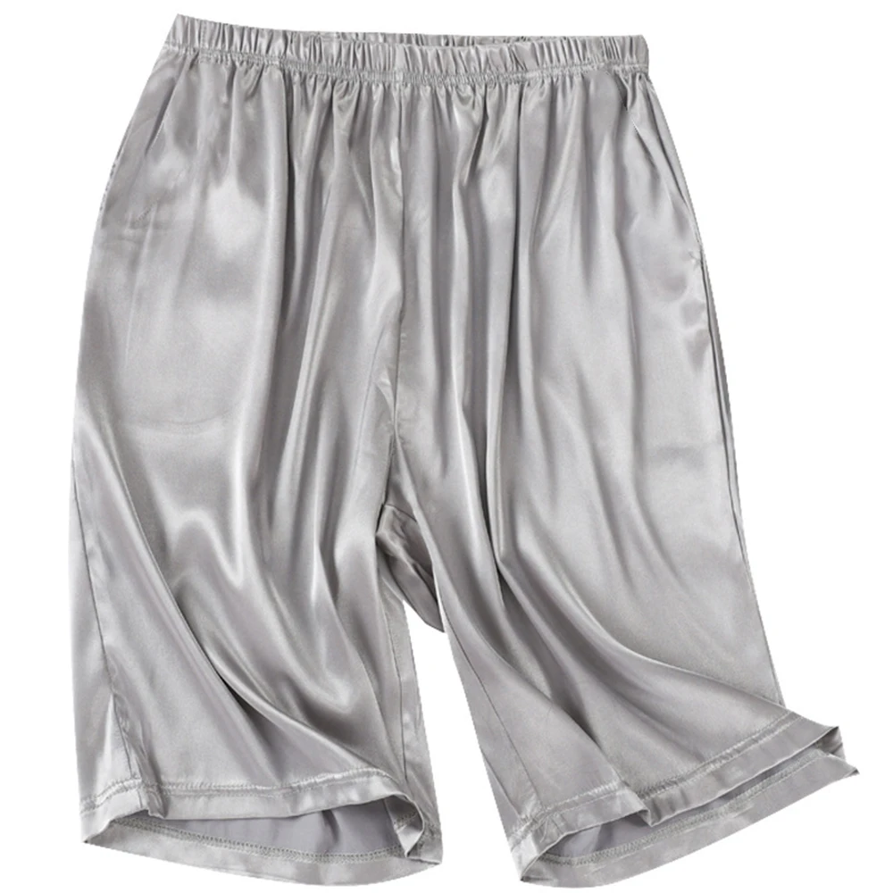 Summer Men's Home Solid Silk Satin Pajamas Shorts Breathable Pyjamas Boxers Short Sleep Bottoms Nightwear Comfortable Sleepwear
