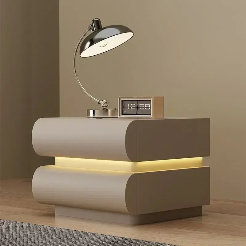 New home Internet celebrity cream white bedside table leather Italian minimalist bedroom solid wood bedside storage