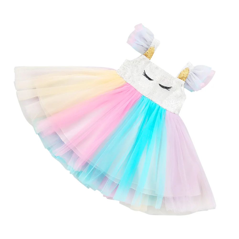

Girls Rainbow Color Tutu Dress Size 110cm Sleeveless Performance Skirt Birthday Party Costume Outfit Accessory
