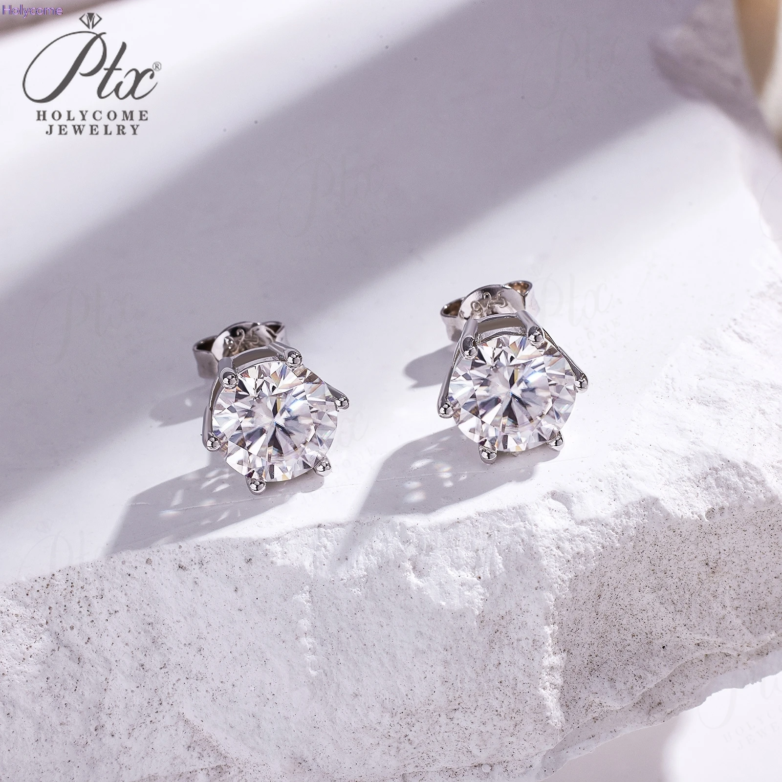 

100% 925 sterling silver GRA Certified 0.3-3CT real Moissanite D color VVS1 six-jaw stud earrings Women Wedding Band Jewelry