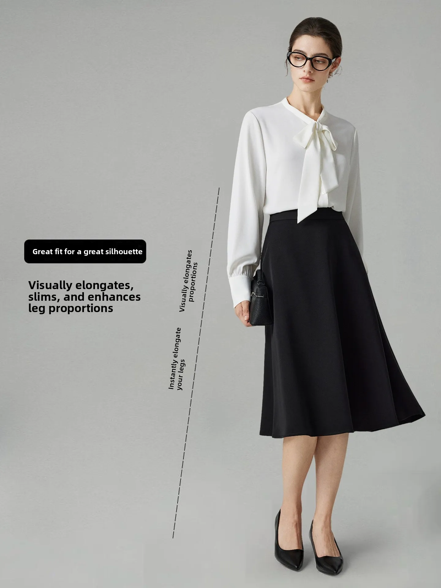 Black High Waist A-Line Skirt Professional Commute Interview Women's Fashion Spring Summer Polyester Fiber Skirt
