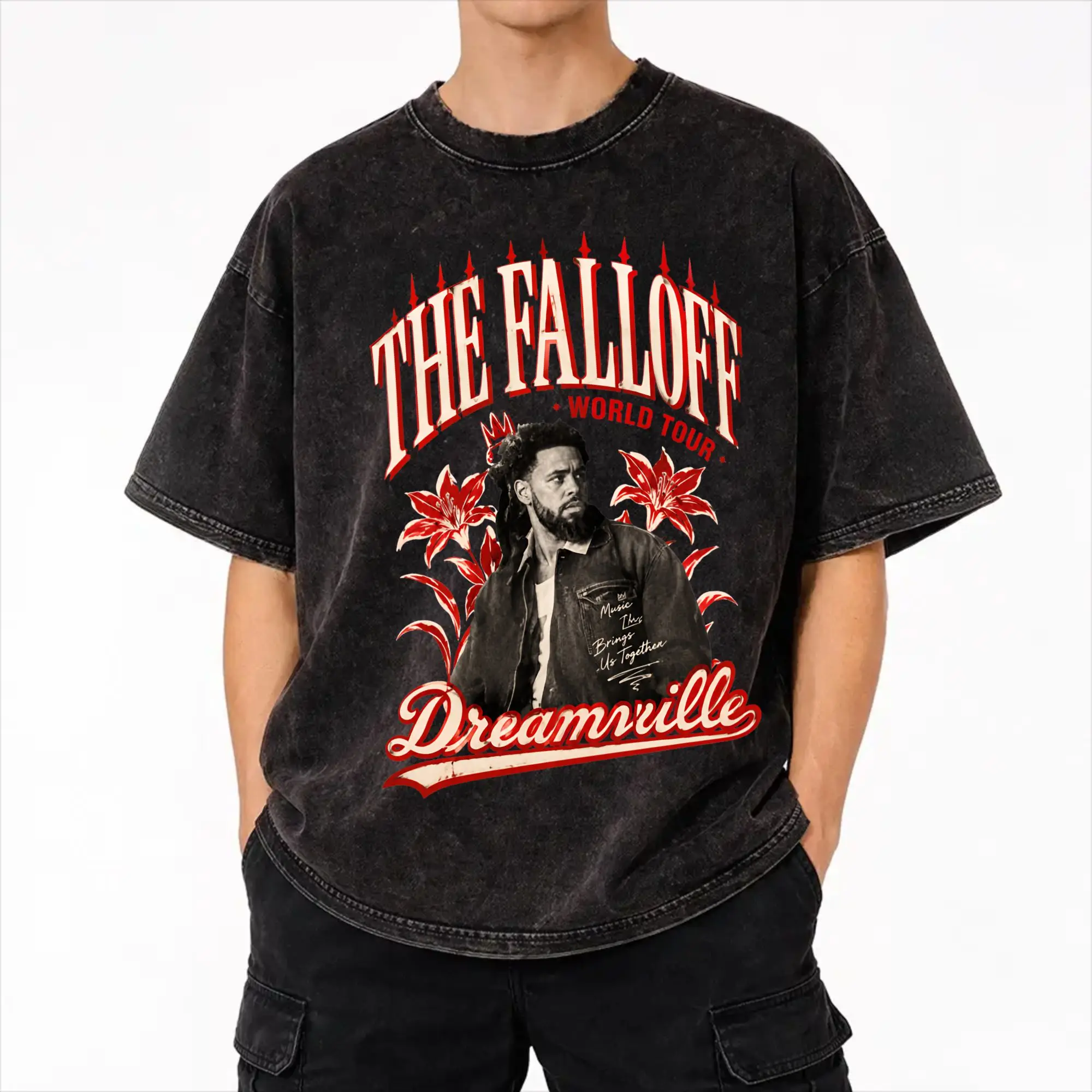 J Cole The Fall Off 2026 Tour Washed T Shirt Streetwear Hip Hop Fashion T-Shirts  Tees for Men Women Short Sleeve Harajuku