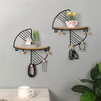 A03F-2X Fan Shape Floating Shelves Metal Wall Decor,Wood Wall Mounted Storage Shelf Home Decorations Art