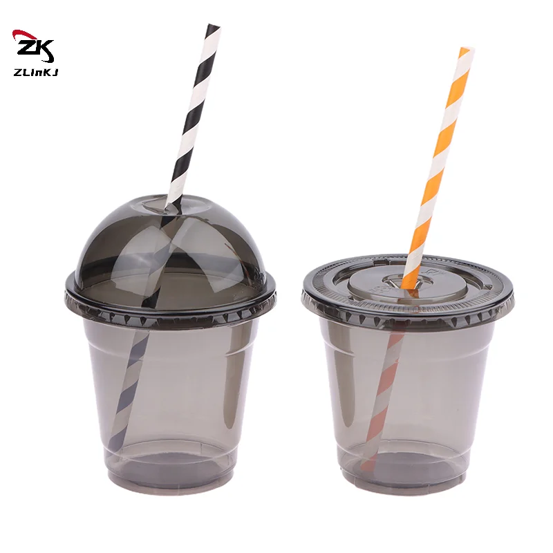 10Pcs Disposable Cold Drink Cup Black With Lid 330ML PET U-Shaped Cup Latte Iced Coffee Milk-Tea Pack Takeaway Cup 92 Caliber