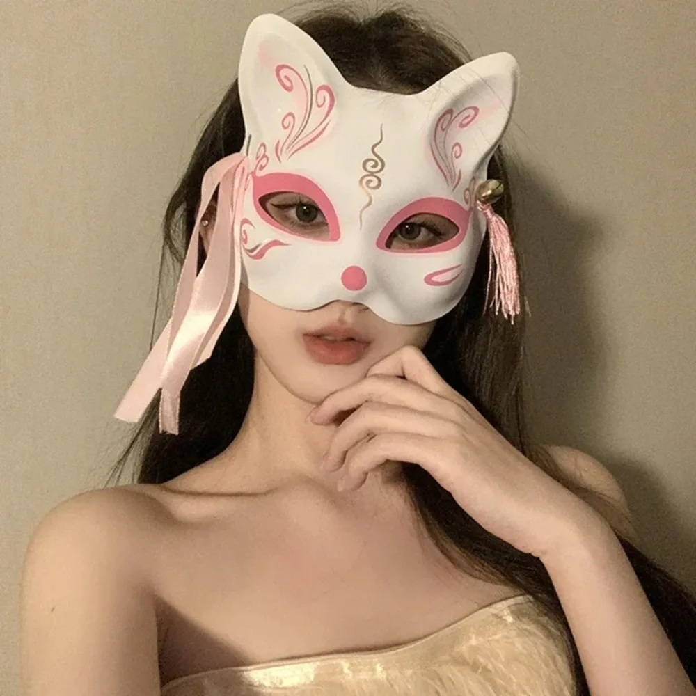 Máscara de raposa japonesa cosplay máscara meia face pvc kabuki kitsune máscaras masquerade anime cosplay máscara de gato rave festivais festa adereços