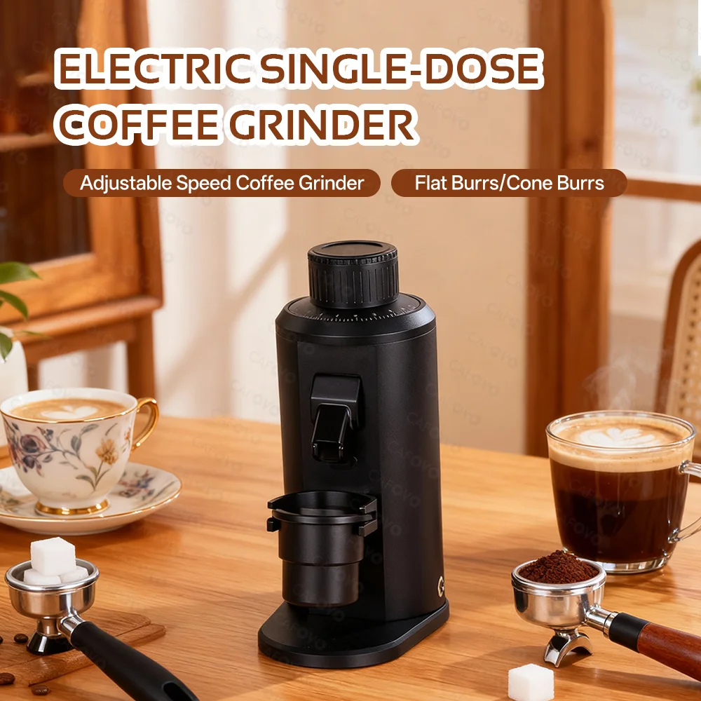 مطحنة قهوة كهربائية أحادية الجرعة من CAFOVO، سرعة قابلة للتعديل، بلازما مضادة للكهرباء الساكنة، مخروطية الشكل/دغ مسطح، مطحنة إسبريسو G155CV/G150FV