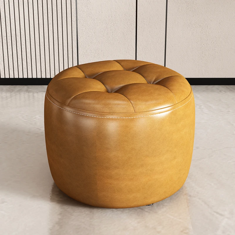 

Household Furniture Leather Stool Mobile Round Chair Office Footrest Seat Modern Home Decoration Accessories Nordic Footstool