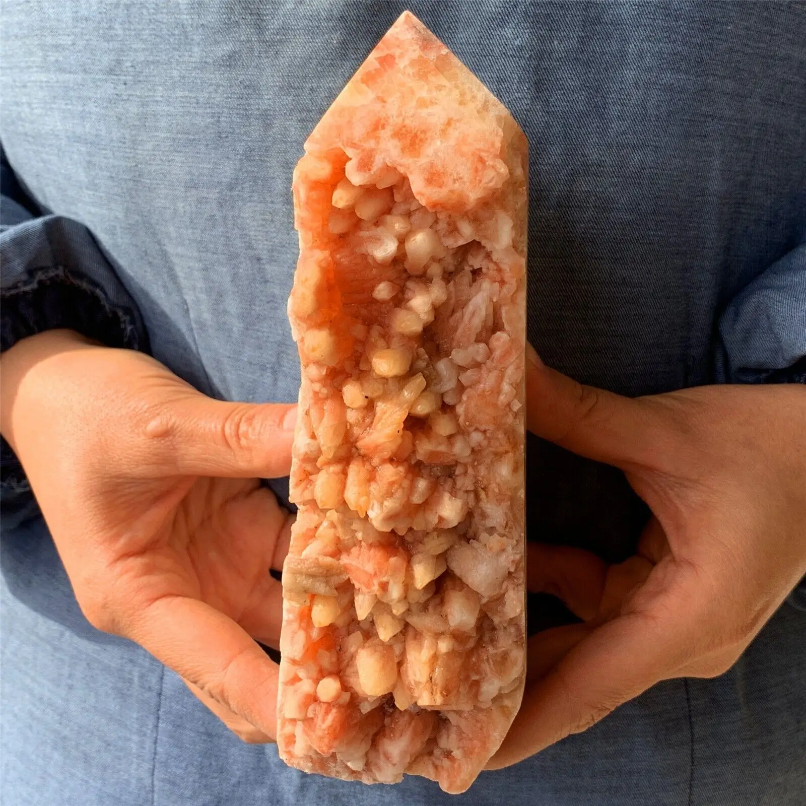 

Natural spike yellow Calcite Quartz Obelisk Crystal Wand Point healing