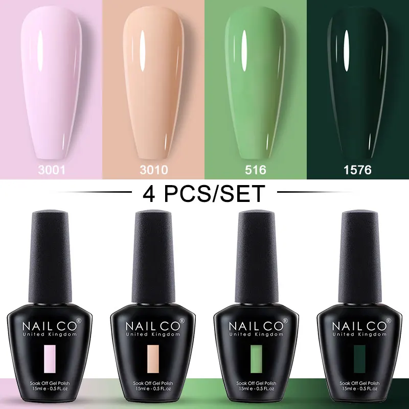 NAILCO 4 pezzi Kit smalto gel per unghie Soak off UV LED curato Set di smalti gel Soak Off a lunga durata ad alta lucentezza per manicure per nail art