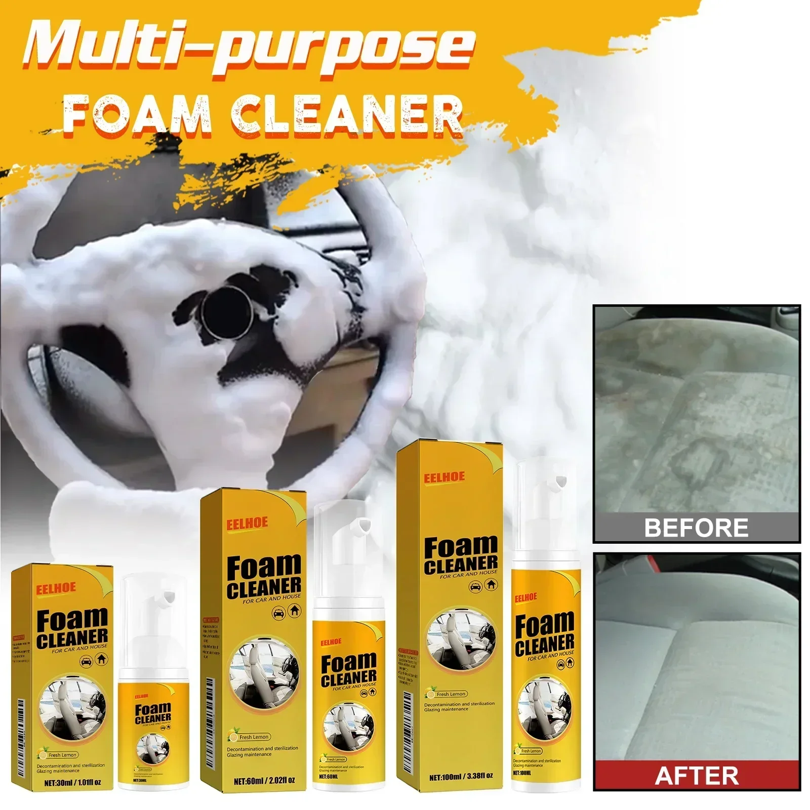 30/100ml Multi-Purpose Foam Cleaner Spray Large Capacity Leather Cleaning Auto Home Foam Cleaners for Car Wash Maintenance