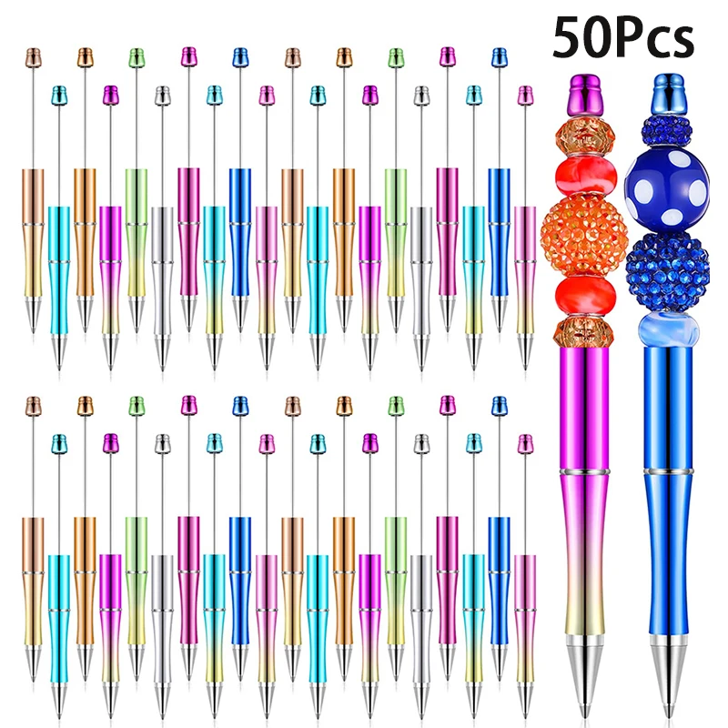 

50Pcs Beaded Ballpoint Pen Beadable Plastic Pens Beaded Handmade Beaded Pens Teacher Gift School Office Supplies