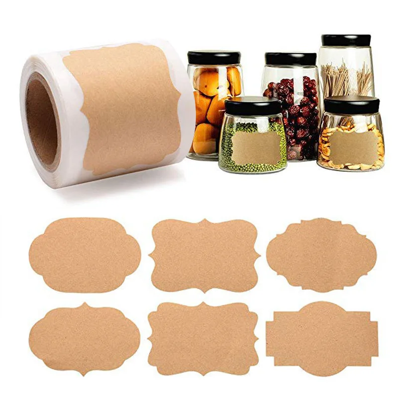 300Pcs/Roll Baking Packaging Sticker Label Blank Kraft Paper Sticker for Jar Glass Bottle Office Food Classification Sticker