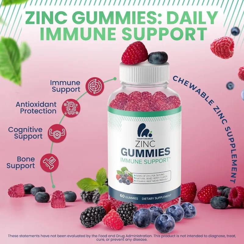 

Zinc gummies 50mg - Immune support for skin health, antioxidant -60 gummies