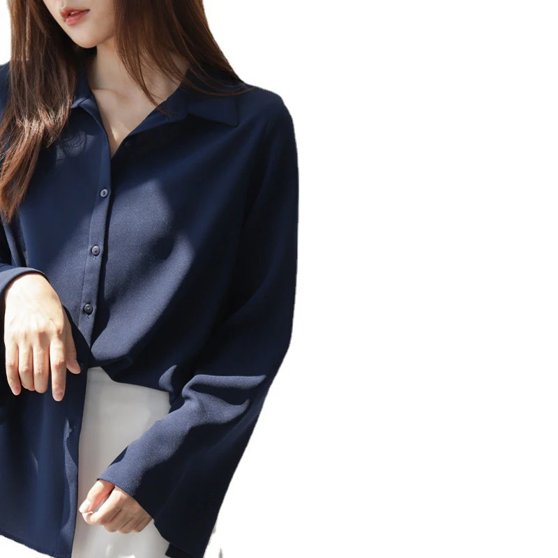 Women Flared Sleeves Chiffon Shirt Korean Fashion Casual Loose Long Sleeve Tops Y2K All Match Elegant Female Blouse New