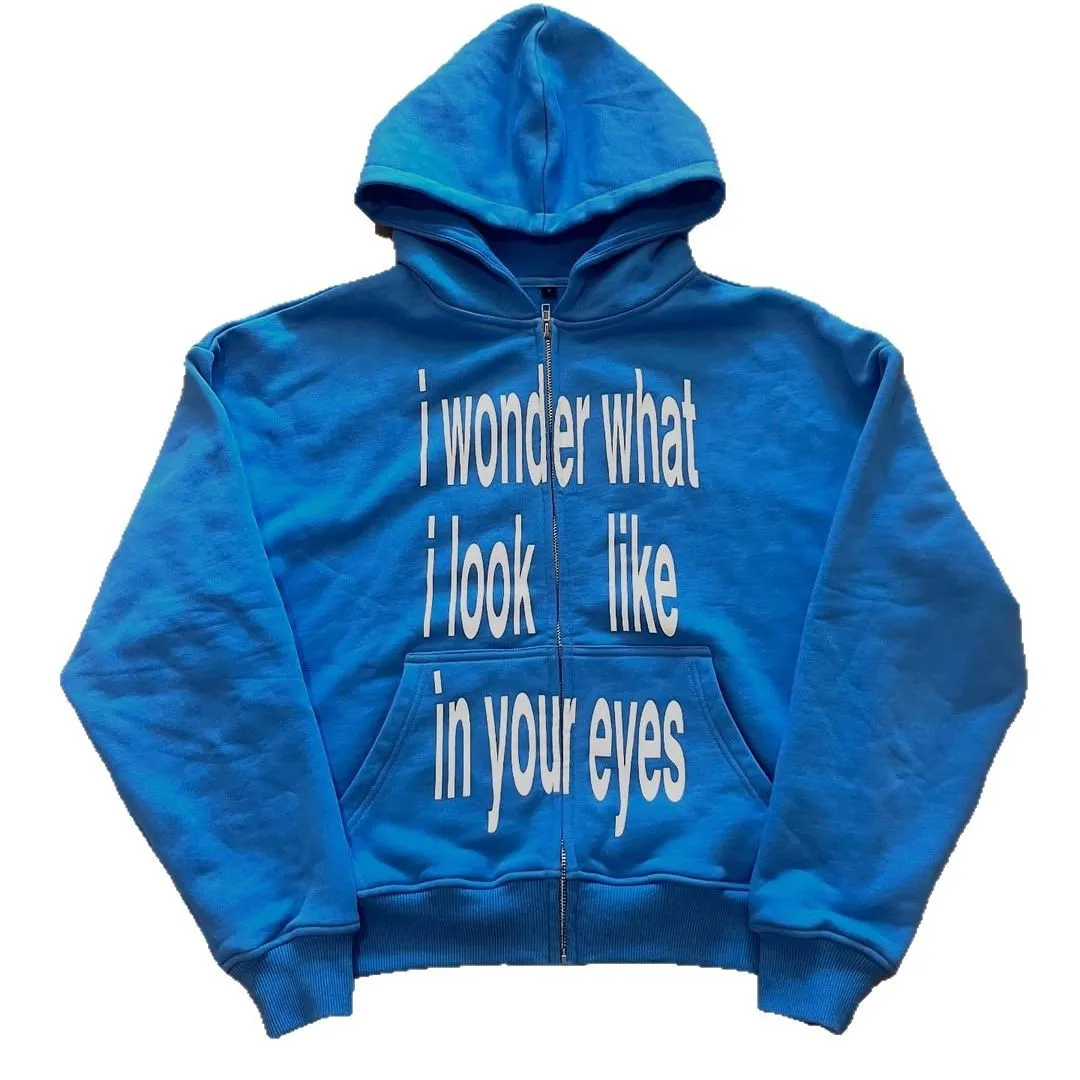 Personalized Letter Printed Zipper Sweatshirt Long Sleeved Pullover Hoodie Retro Jacket Street Trend