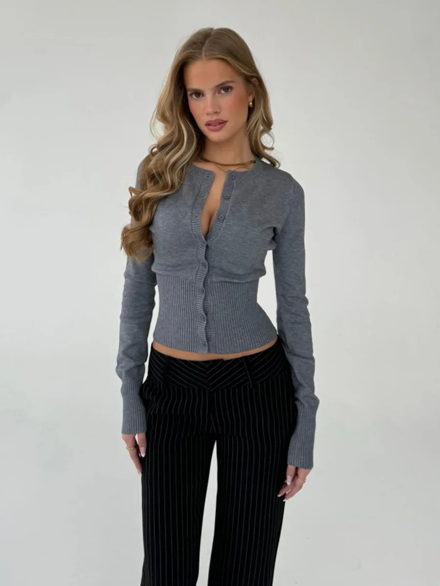 Automne hiver couleur unie tricoté Cardigans pour femmes décontracté bouton à manches longues femme pull mode Sli'm dame Cardigans manteau