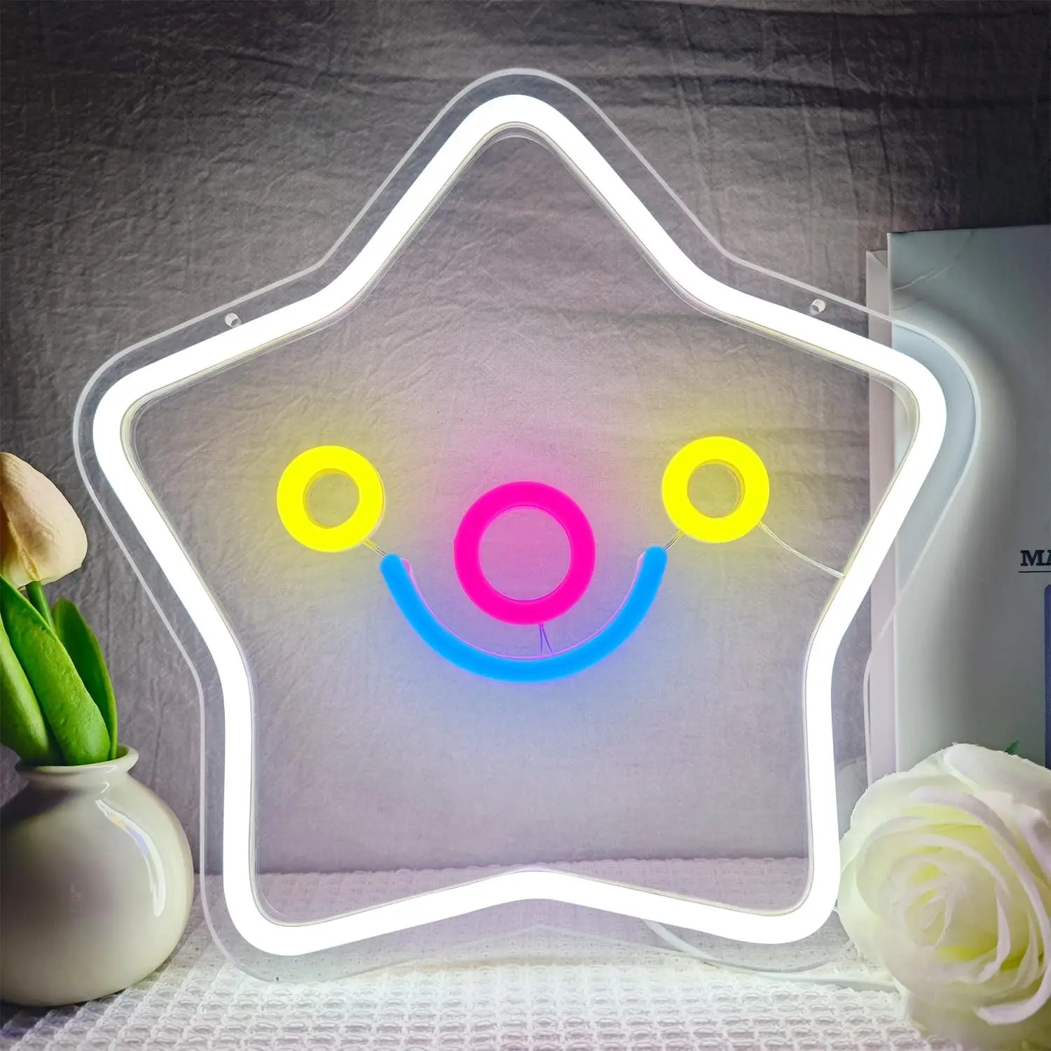 Star Neon Sign USB Powered LED Neon Light Sign for Bedroom Bar Amusement Parks Party Perfect Birthday Holiday Gifts for Children