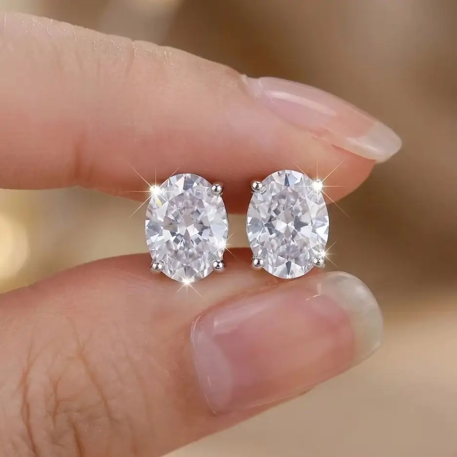 

Classical Shiny Oval Shaped CZ Zircon Stud Earrings For Women Trend Wedding Party Lover Engagement Versatile Jewelry Accessories