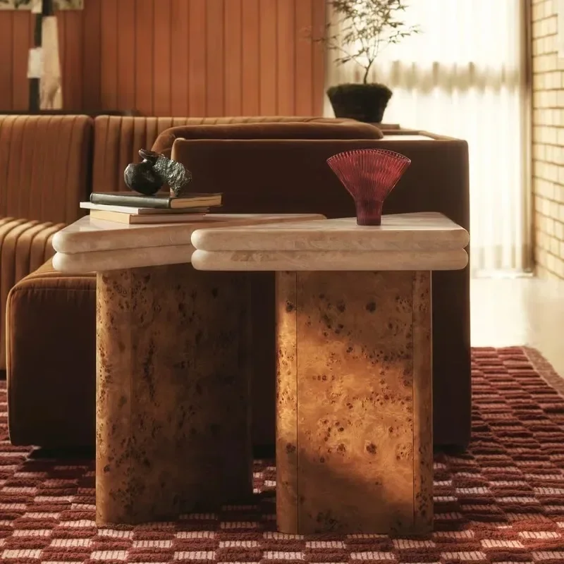 

Marble edge few tree tumor coffee table natural Maillard medieval designer bedside table Chinese small side table