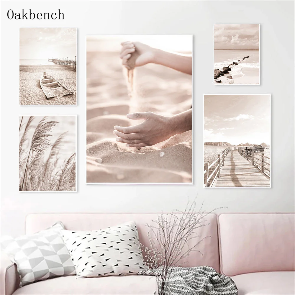 المناظر البحرية جدار الفن الشاطئ الرمال قماش المشارك ريد القش اللوحة المشارك جسر طباعة صور الشمال الملصقات غرفة المعيشة ديكور