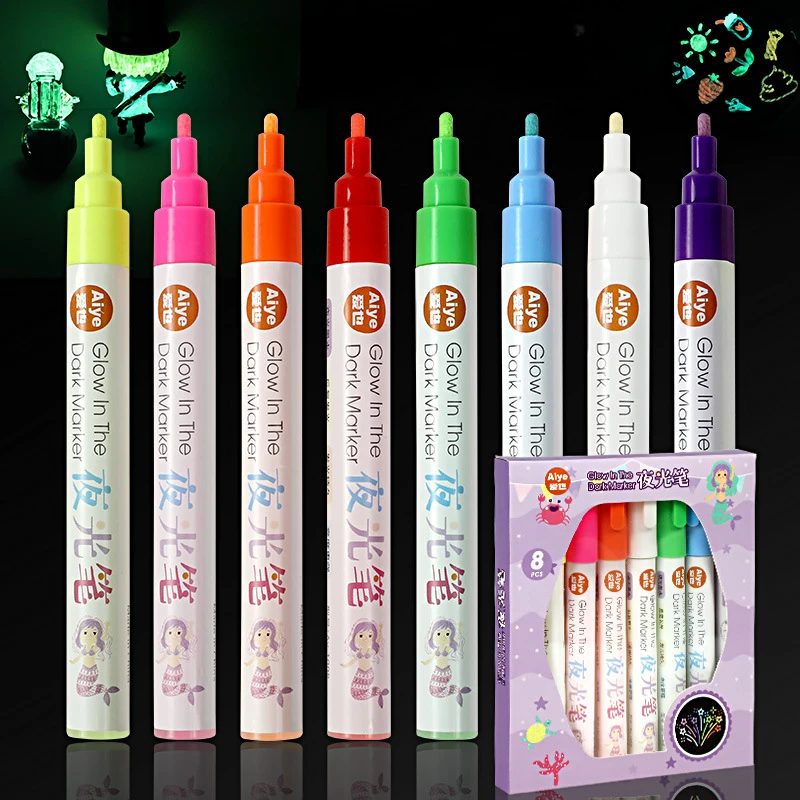 

8 Colors Luminous Pen Set Marker Waterproof Hand Drawing Diy Graffiti Painting Shoes Fabric Model Glowing Highlighter