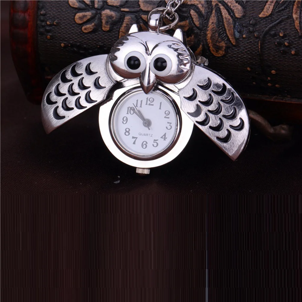 1pc Owl Pocket Watch Silver Retro Creative Design Vintage Decorative Timepiece For Men Women Lovely Crescent Shape Functional